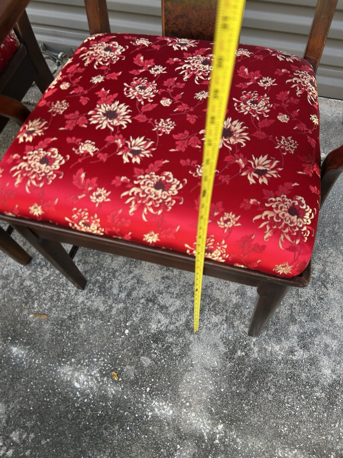 Set Of 6 Vintage Asian Style Dining Rosewood Chairs With Red Silky Cushions