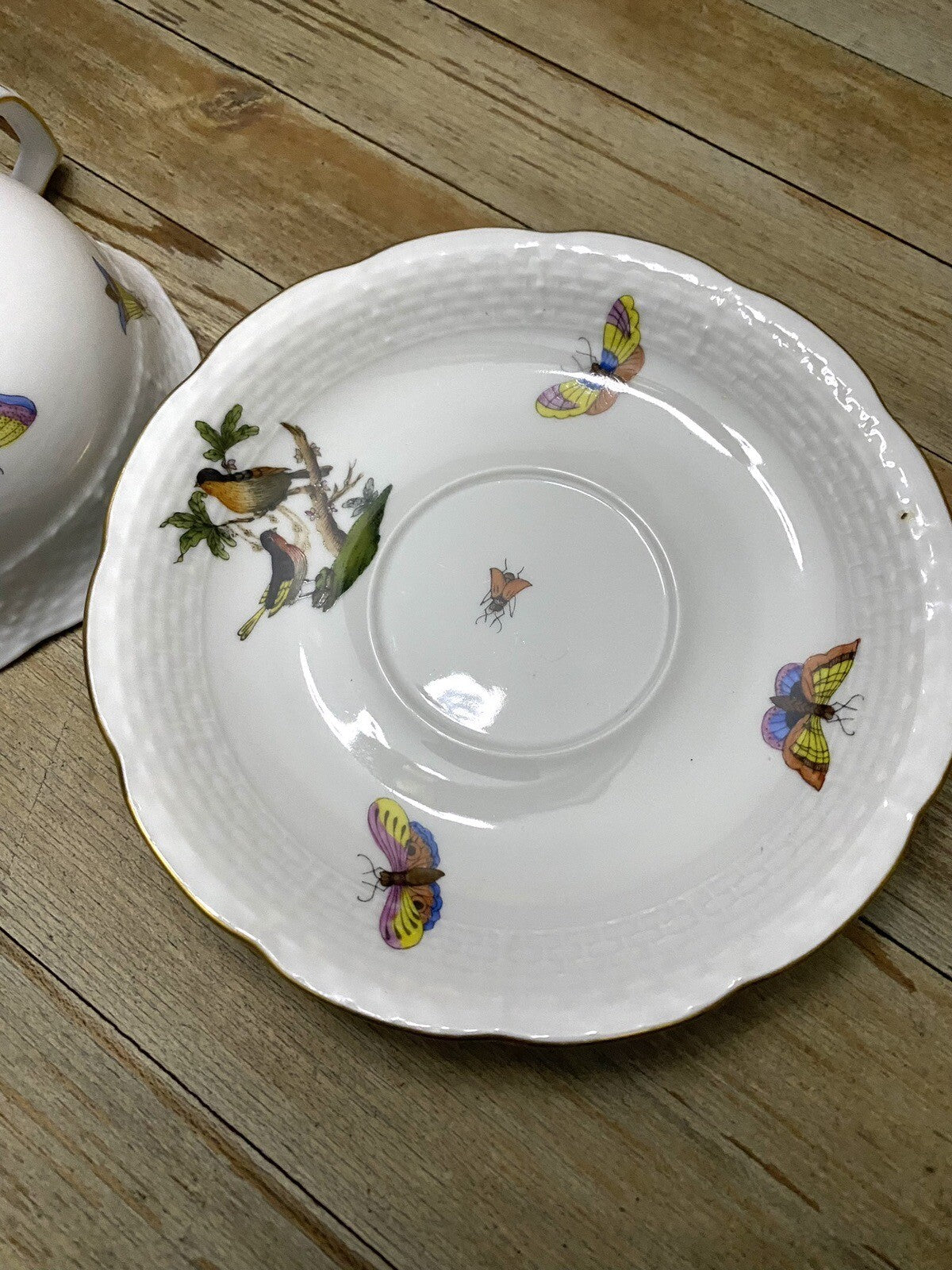 Vtg Herend Rothschild Birds Butterflies Jewelry Breakfast Cup & Saucer