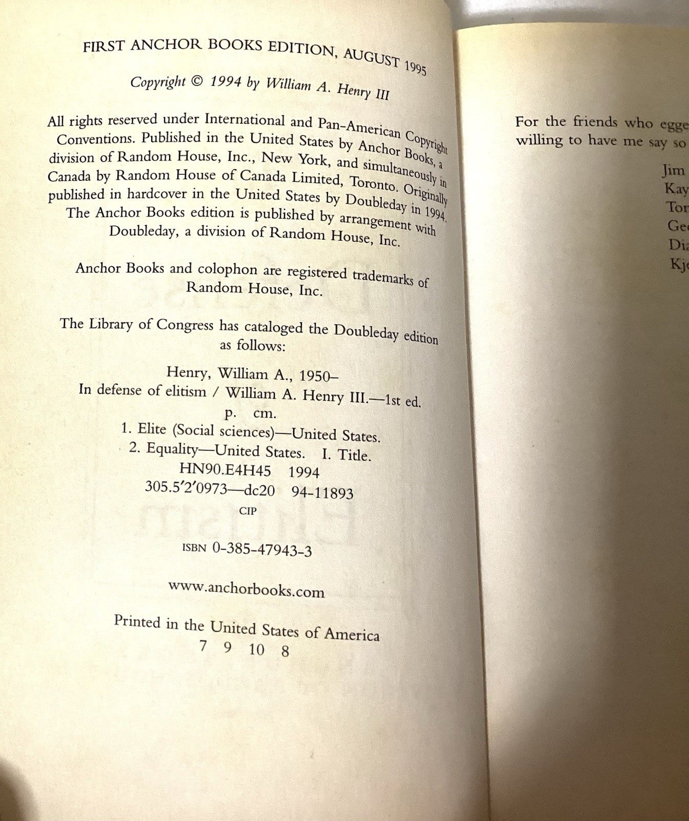 In Defense Of Elitism By William A. Henry III #442