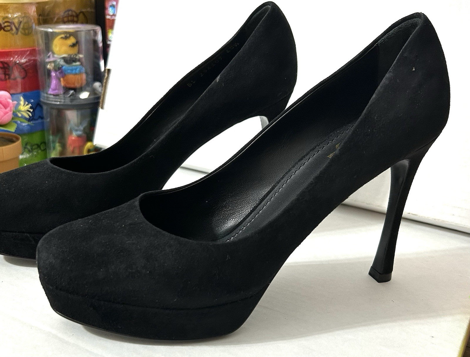 Yves Saint Laurent Women Platform Black Suede Shoes Sz 40.5