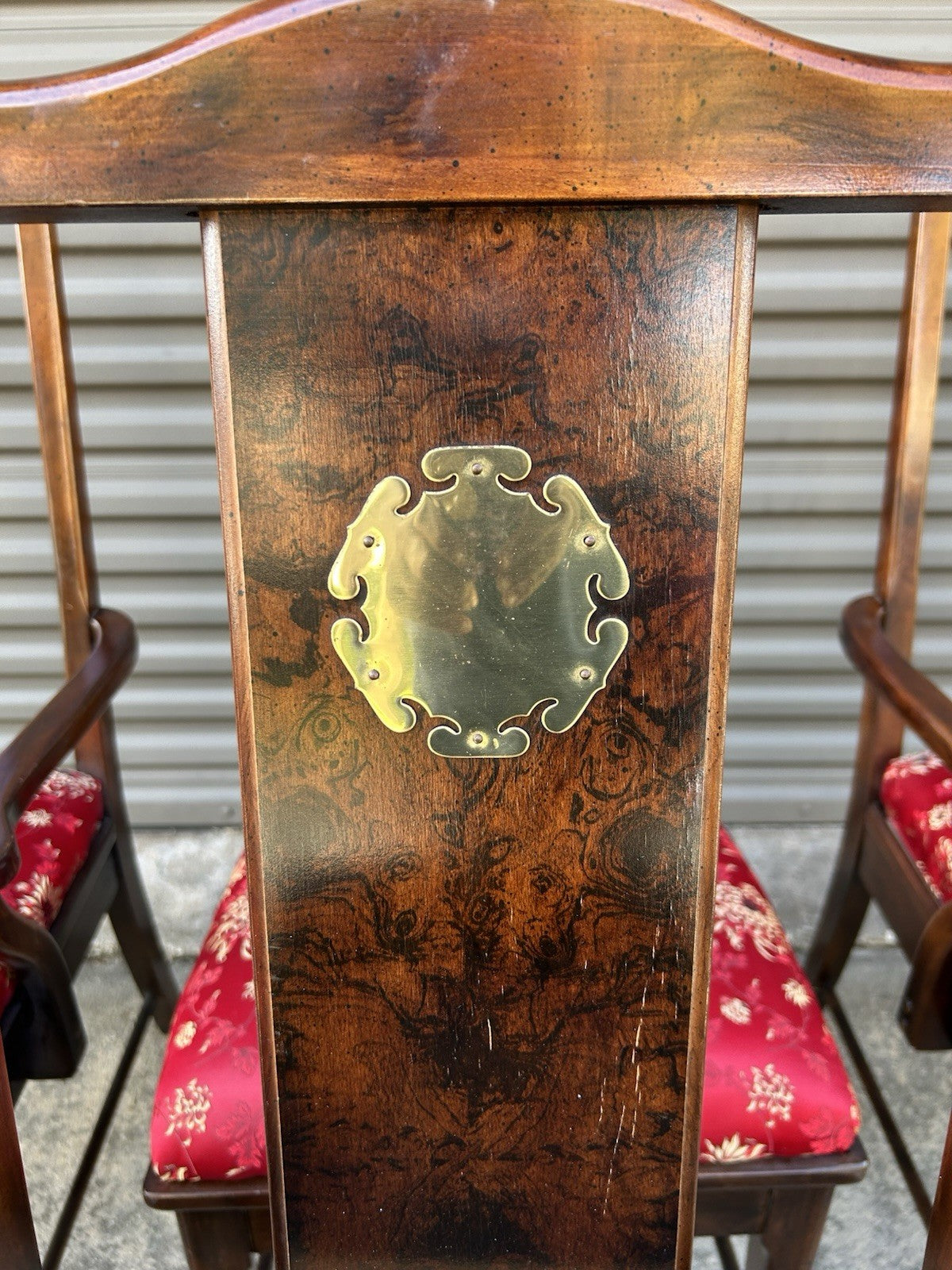 Set Of 6 Vintage Asian Style Dining Rosewood Chairs With Red Silky Cushions
