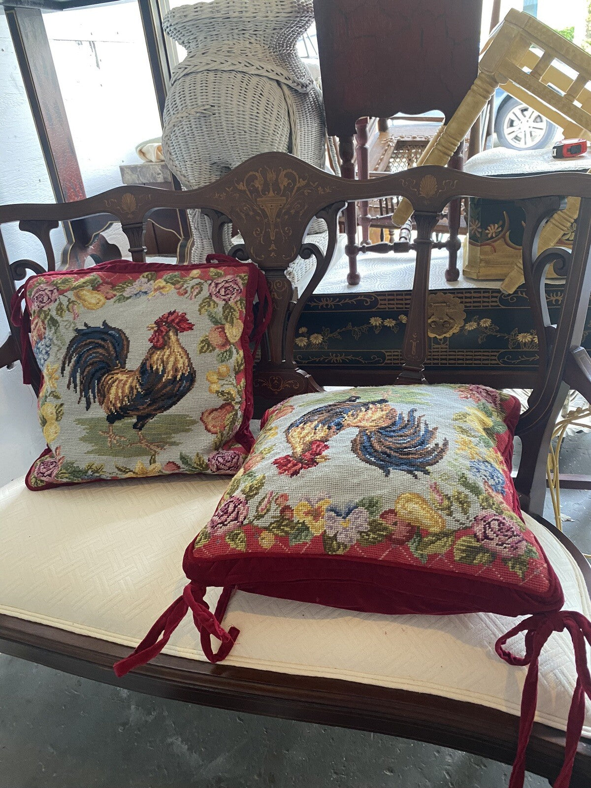 123creations Set Of 2 Needle Point Rooster Pillows