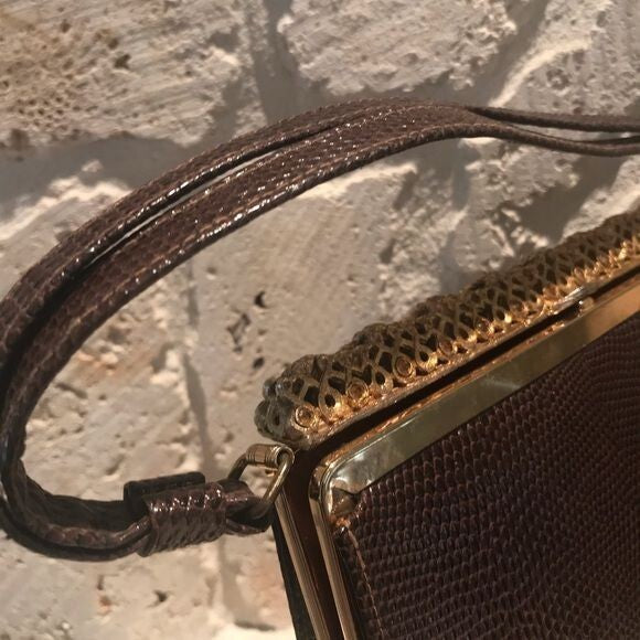 Vintage Lowry & Mund Brown Lizard Women Purse 7.5x8x2