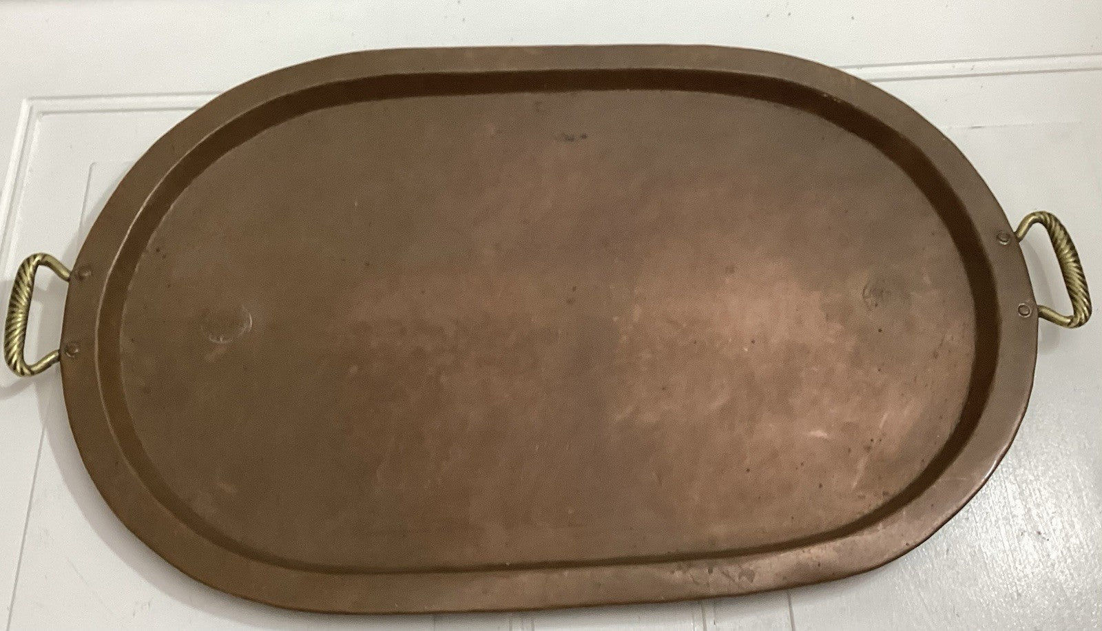 24” Antique Pre-Revolution Huge Copper Tray With Handle Stamped