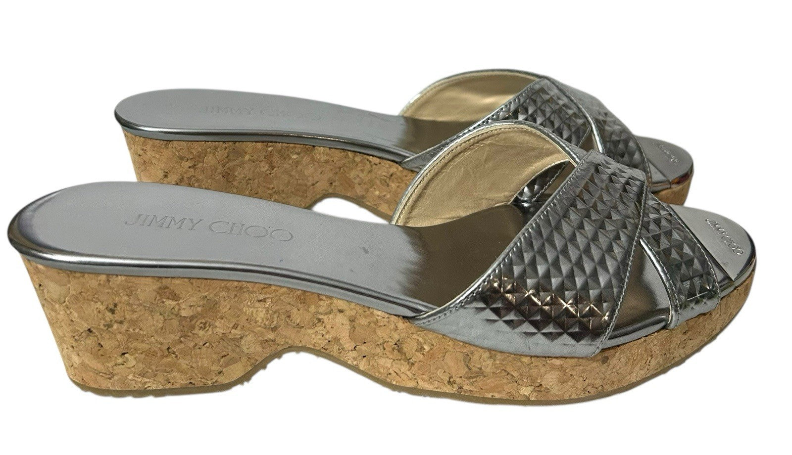 Jimmy Choo Women Sandal Crisscross Silver Straps Platform Sz 40