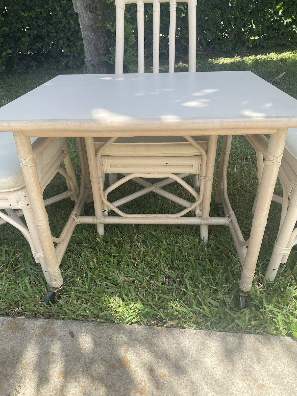 5 Pieces Set Of Vintage McGuire Beige Rattan Dining set Cane Seat