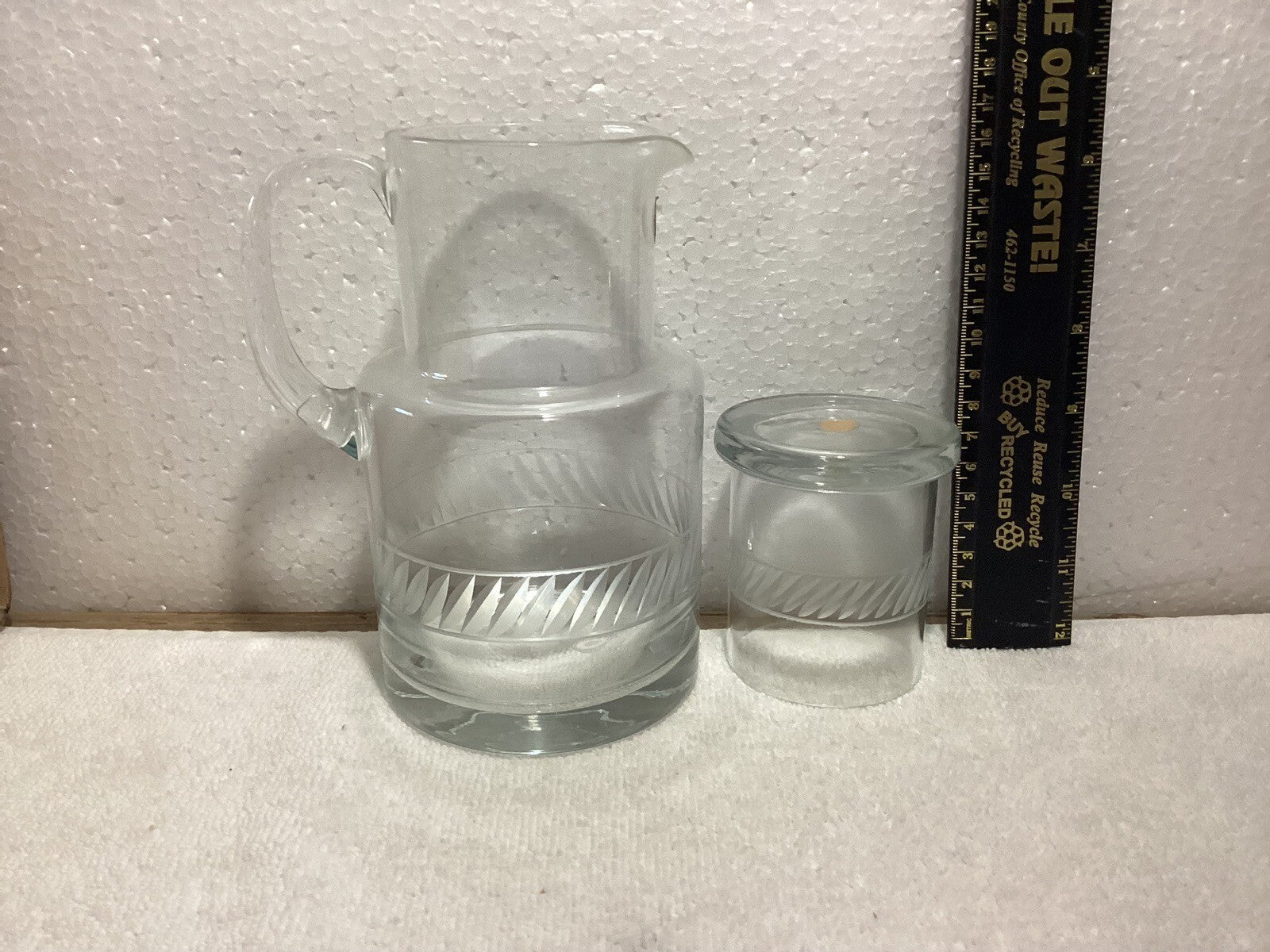 Romanian Bedside Etched Pitcher With Water Glass