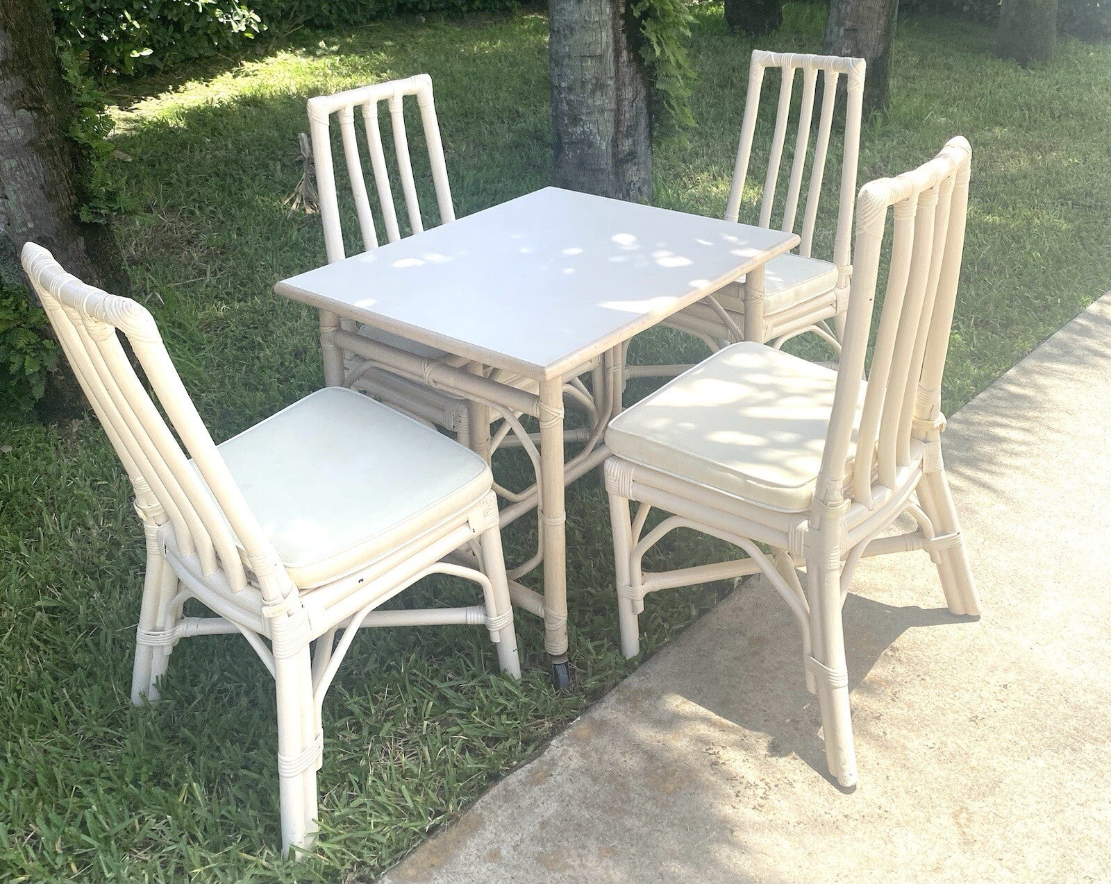 5 Pieces Set Of Vintage McGuire Beige Rattan Dining set Cane Seat