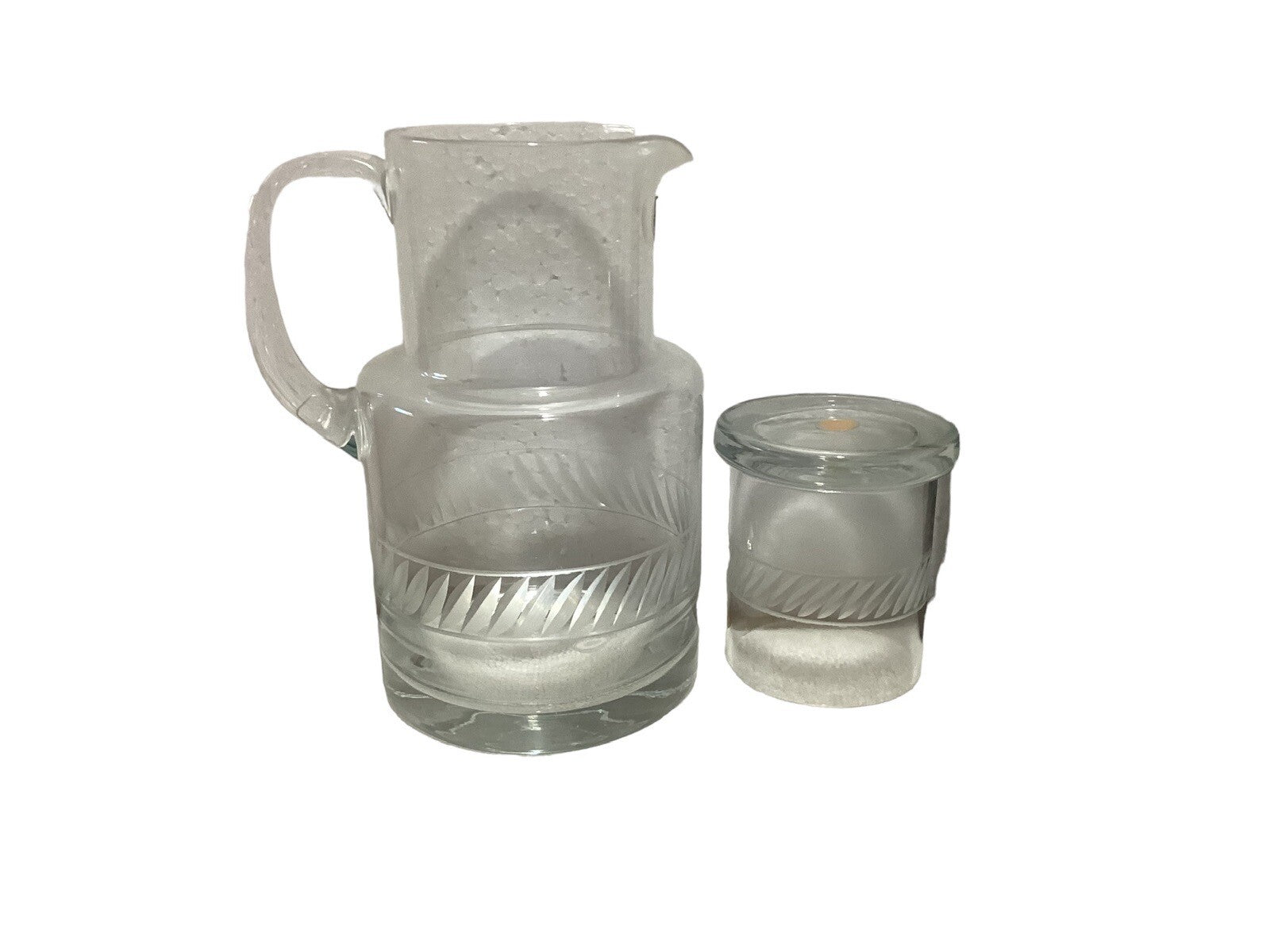 Romanian Bedside Etched Pitcher With Water Glass