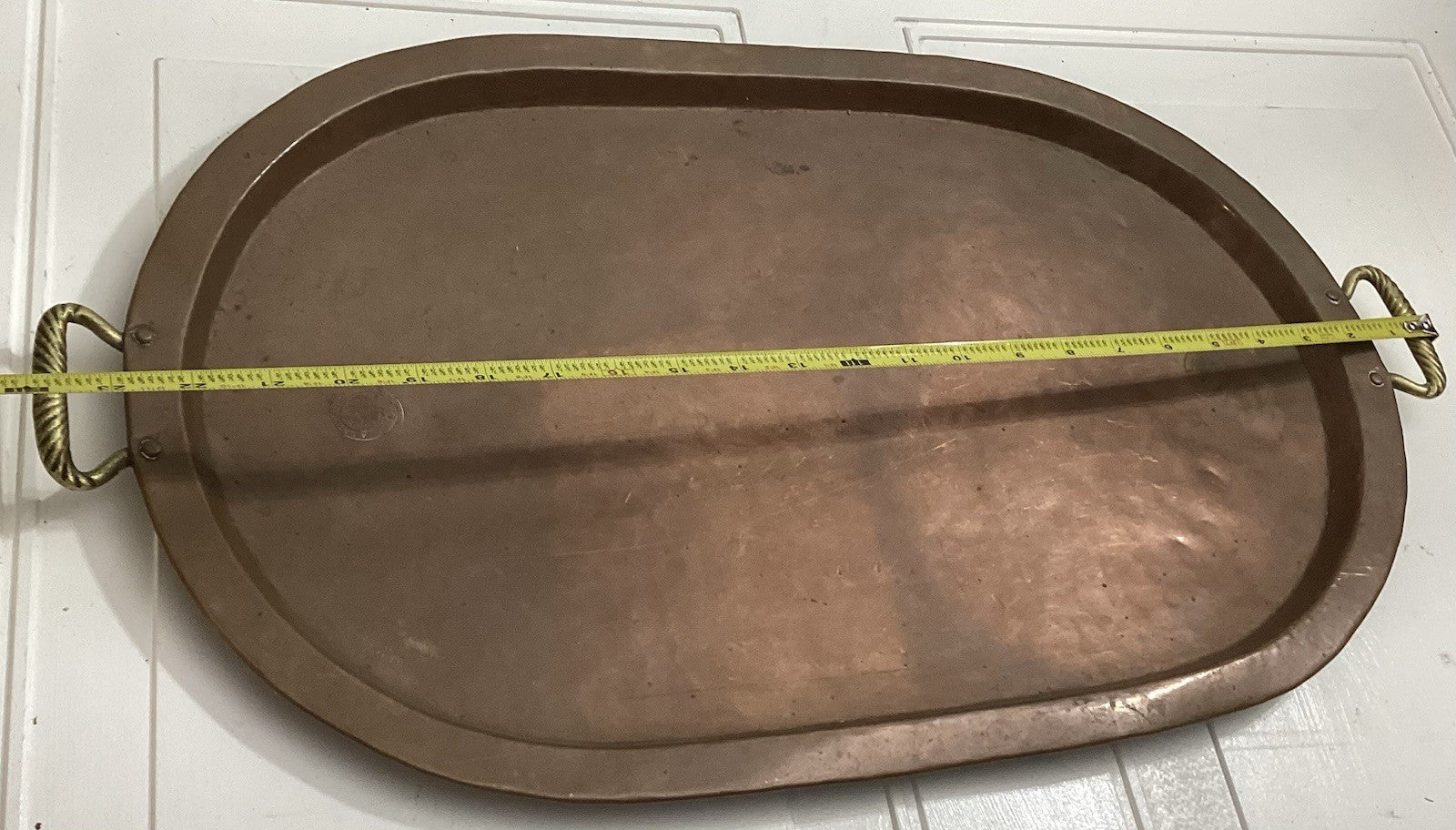 24” Antique Pre-Revolution Huge Copper Tray With Handle Stamped