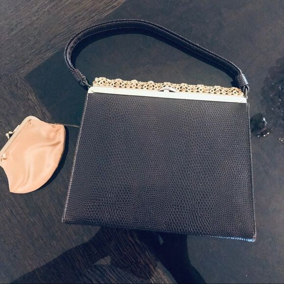 Vintage Lowry & Mund Brown Lizard Women Purse 7.5x8x2
