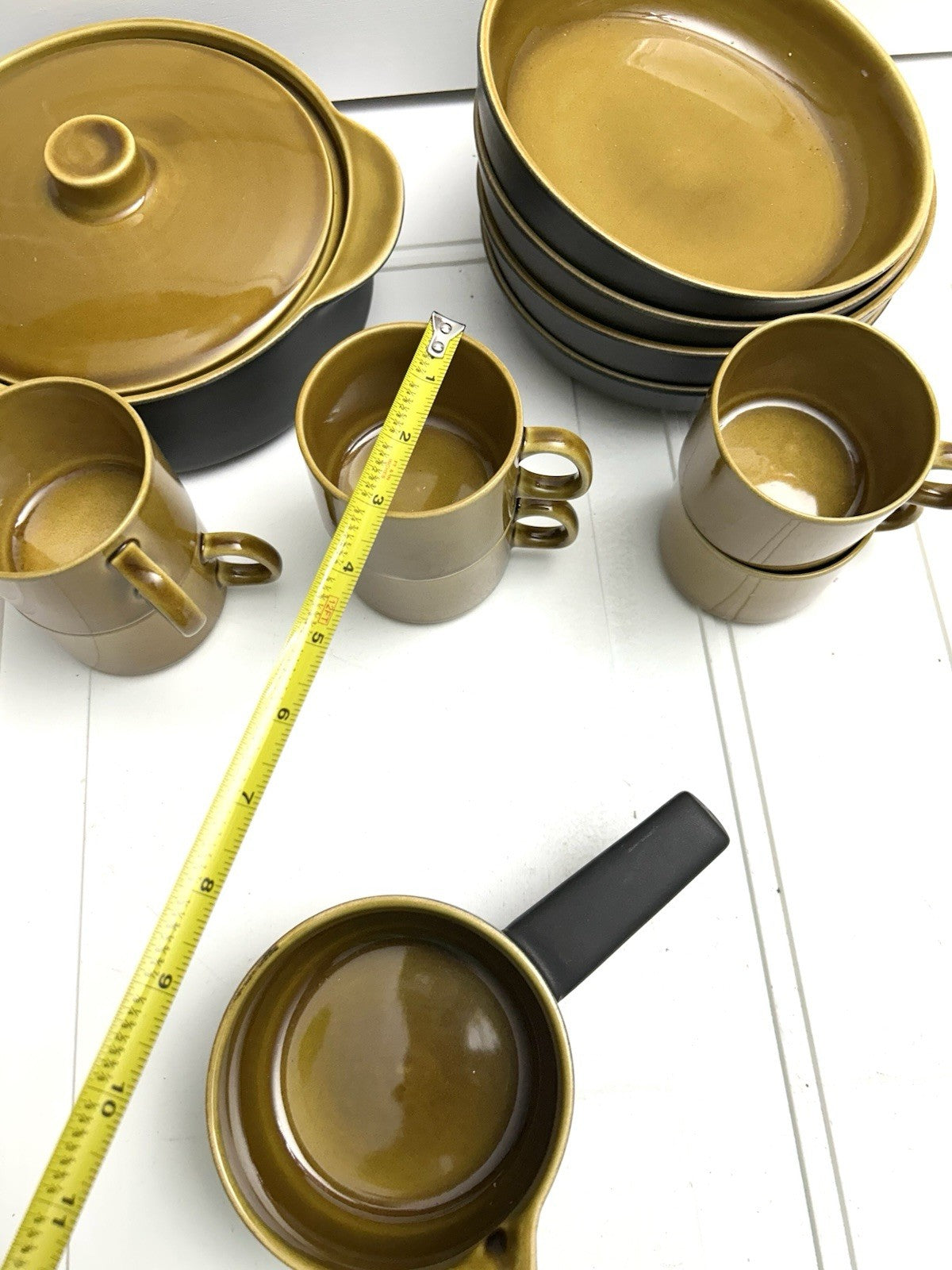 13 Pieces Melitta Germany Ceracron Pottery Mid Century Mustard Set