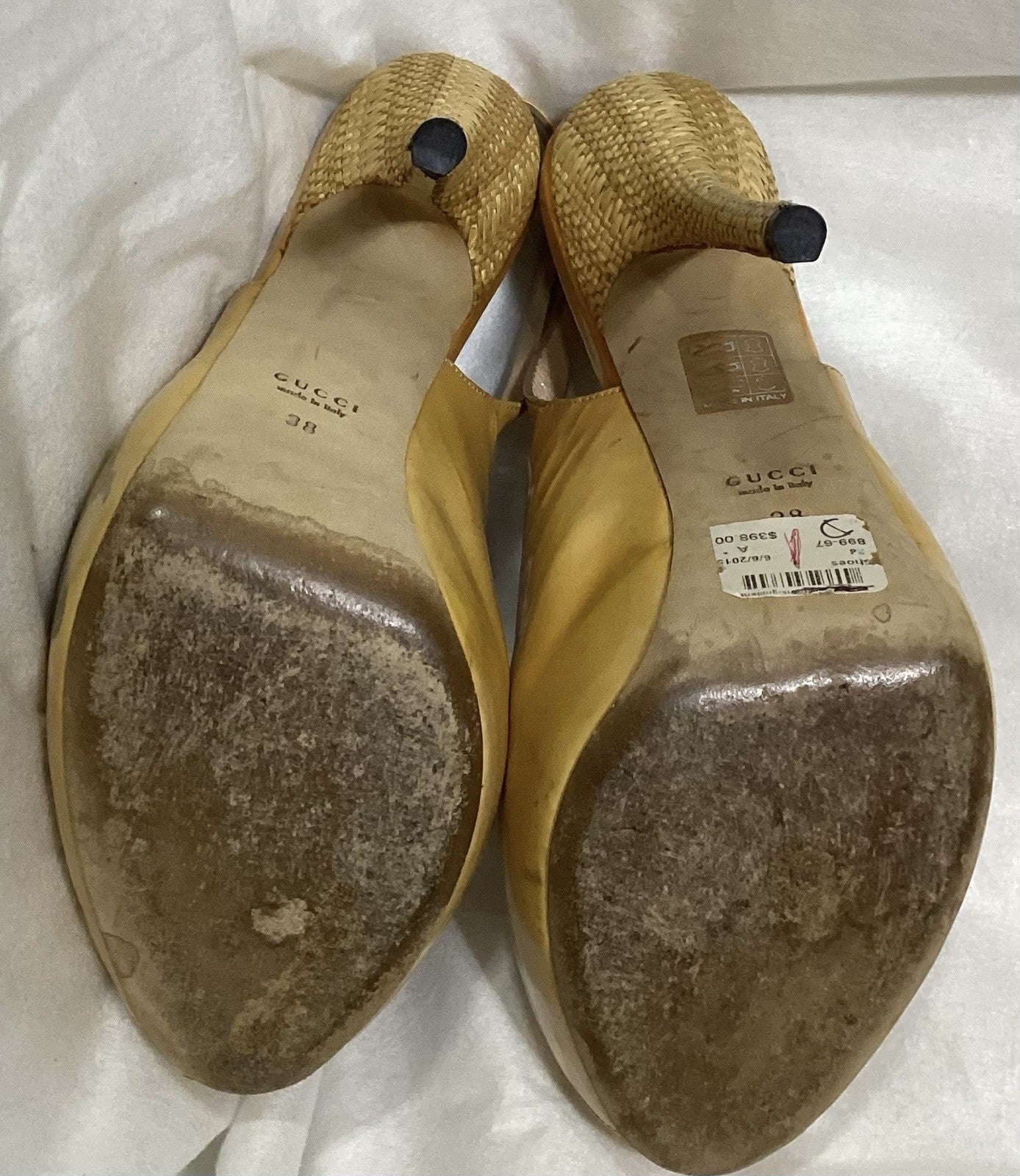 Pre-Owned Yellow Mustard Patent Leather Gucci Sling back Sandal Sz 38
