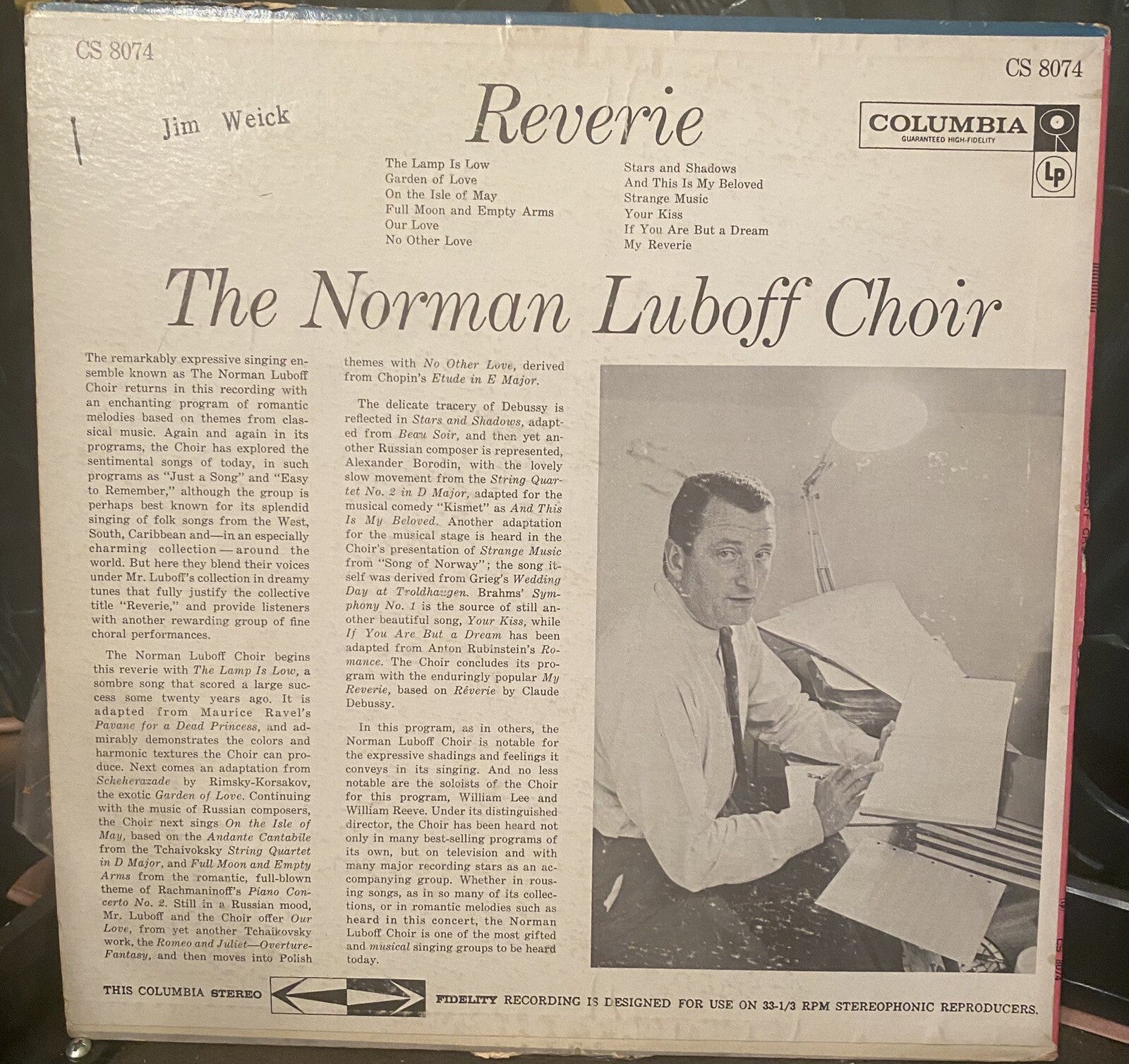NORMAN LUBOFF CHOIR: reverie COLUMBIA 12