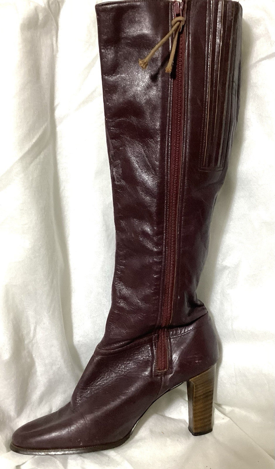 70s Cobbies Burgundy Knee High Women High Heels Boots Sz 6.5