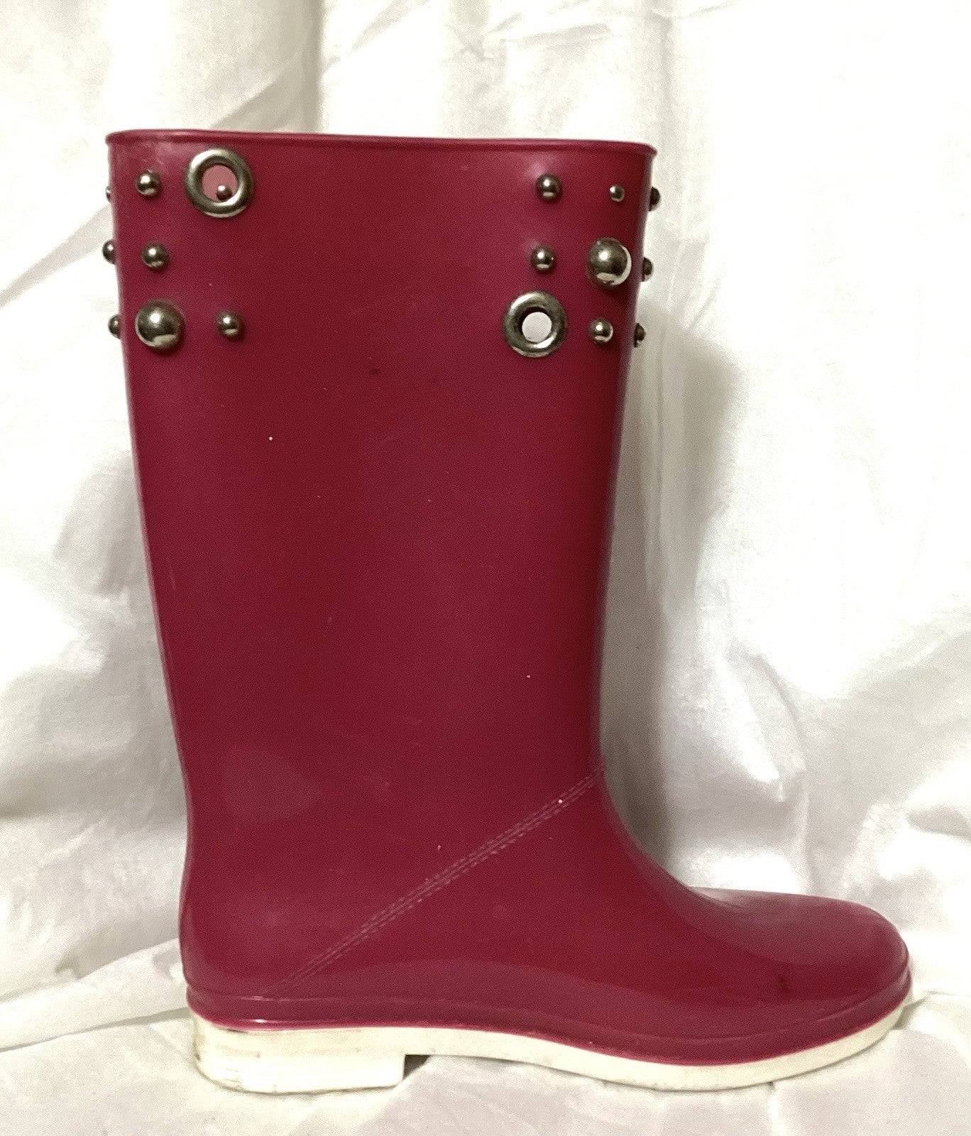 Stuart Weitzman Hot Pink Studds Rain Rubber Boots Sz Medium