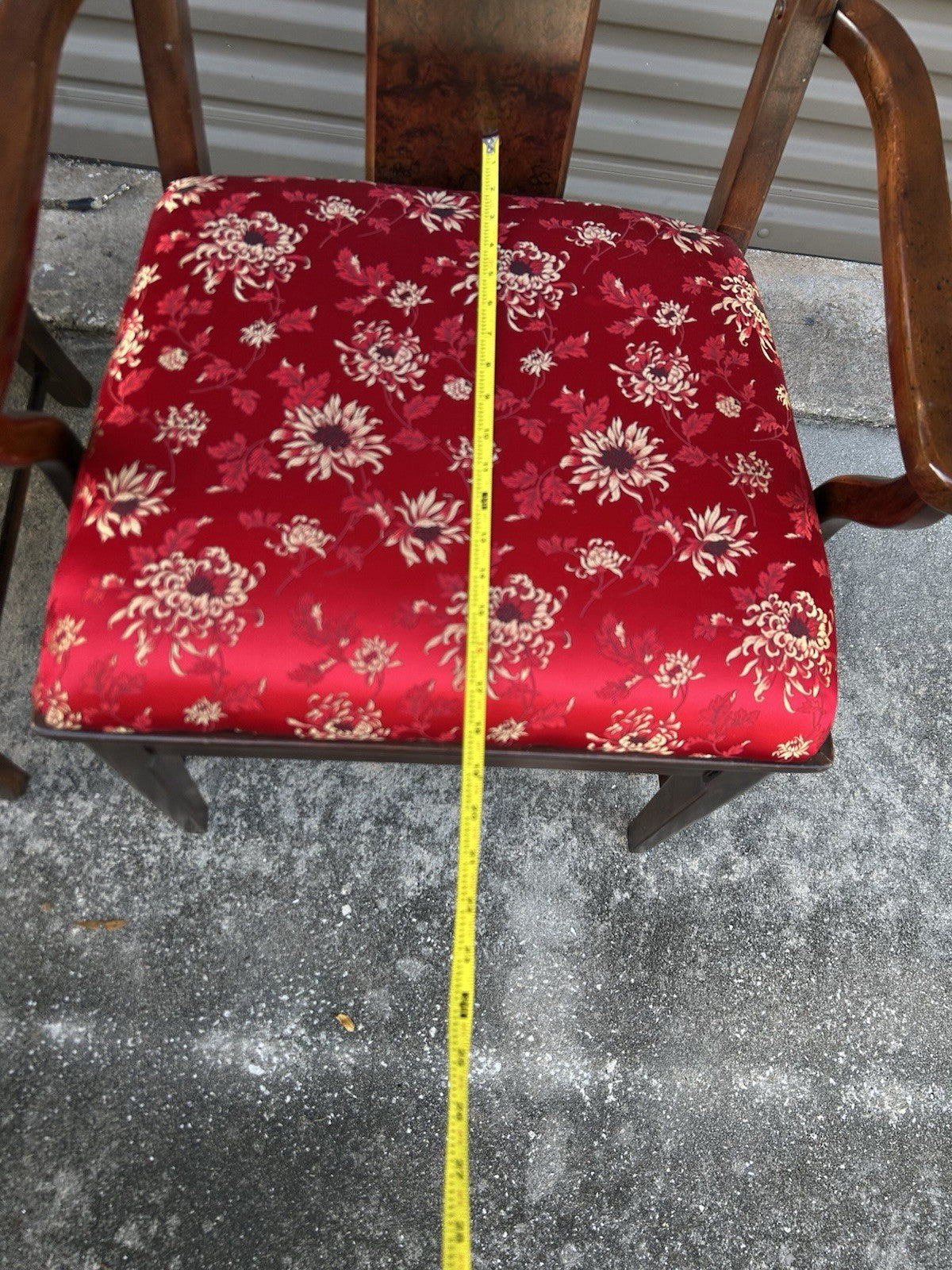 Set Of 6 Vintage Asian Style Dining Rosewood Chairs With Red Silky Cushions