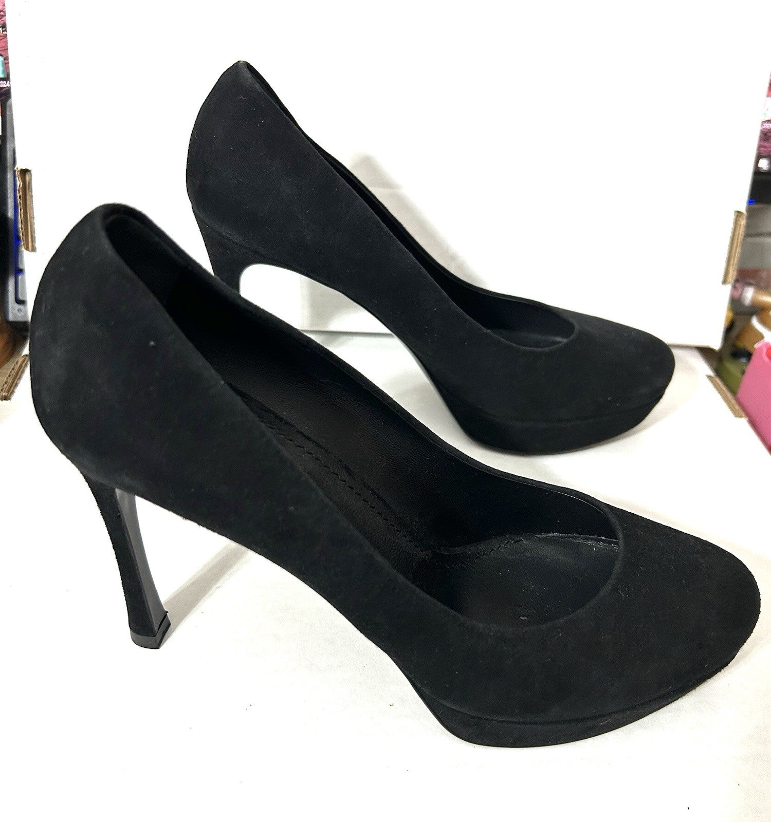 Yves Saint Laurent Women Platform Black Suede Shoes Sz 40.5