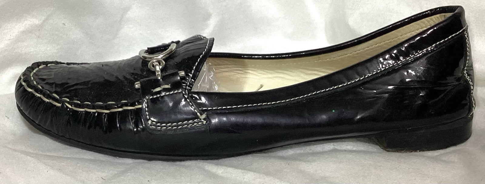 Attilio Giusti Leombruni Black Patent Women Mocassins Sz 41 Made In Italy