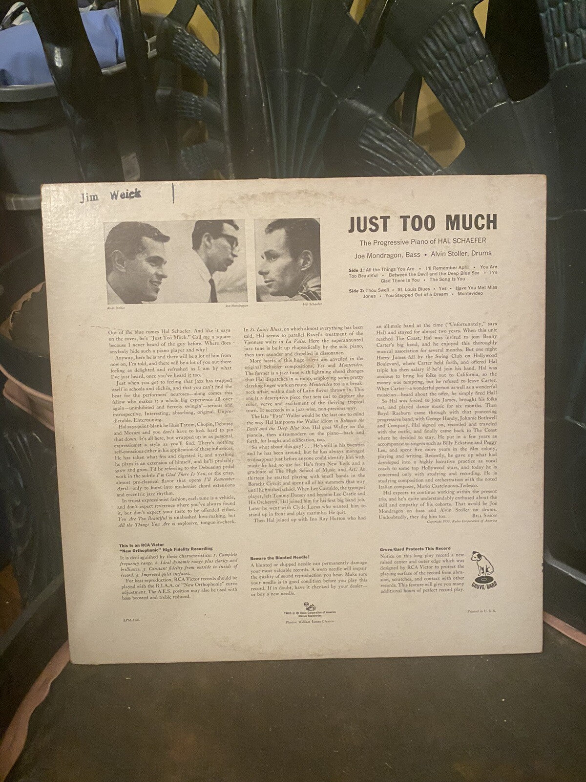 Just Too Much LP Record Album 1955 Hal Schaefer 100% Play tested DG 1st Press .