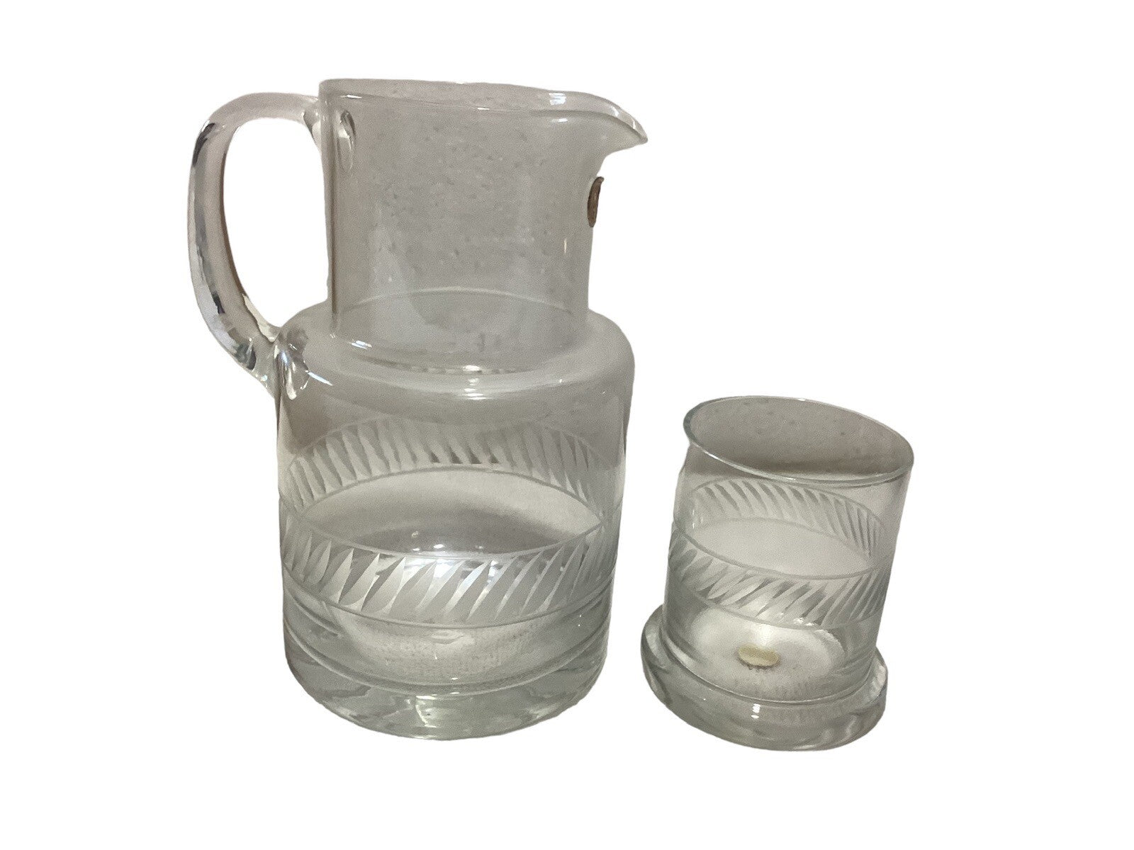 Romanian Bedside Etched Pitcher With Water Glass