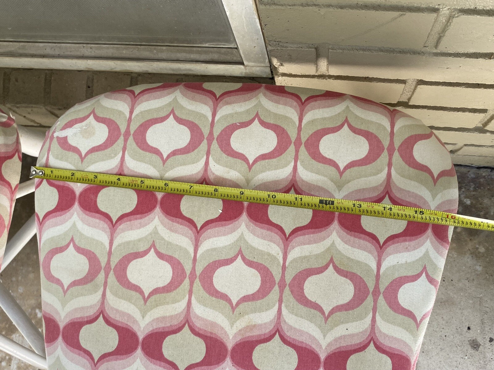 White Wooden Accent Chair With Pink/White Geometric Cushion