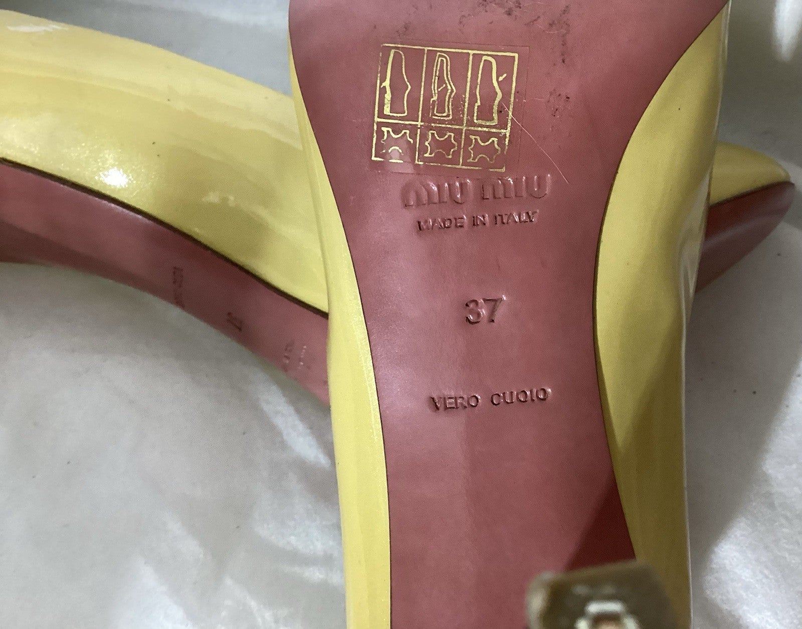 Miu Miu Yellow Patent Leather Heels Women Shoes Sz 7