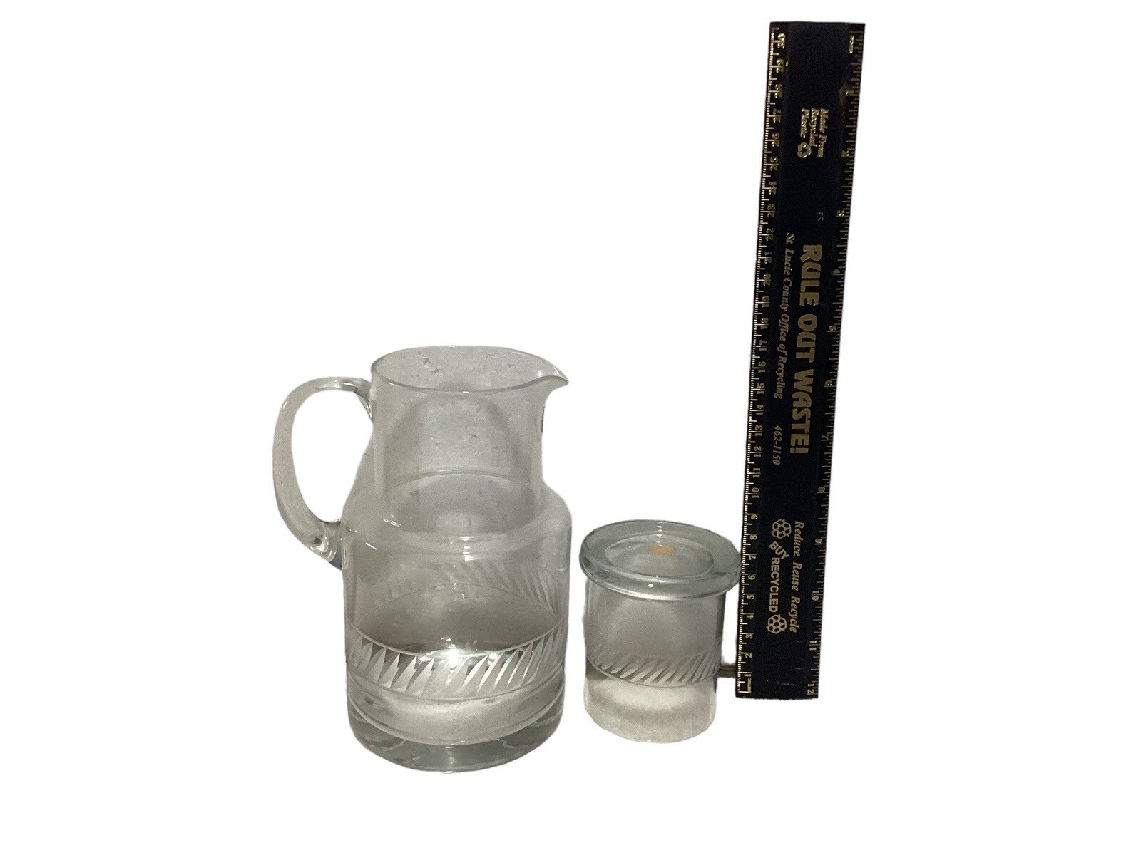 Romanian Bedside Etched Pitcher With Water Glass