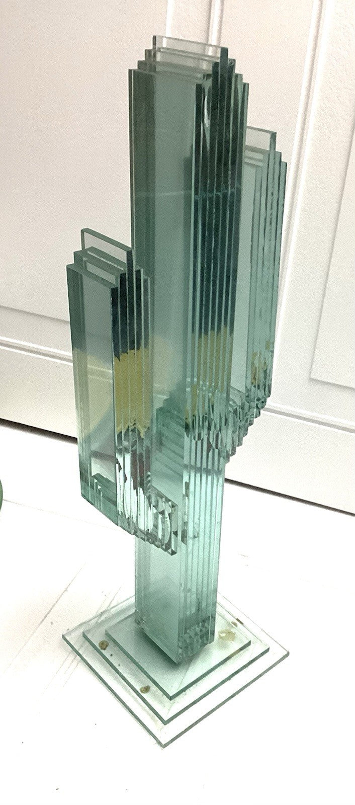 Green Stacked Saguro Cactus Glass Sculpture 19” Tall