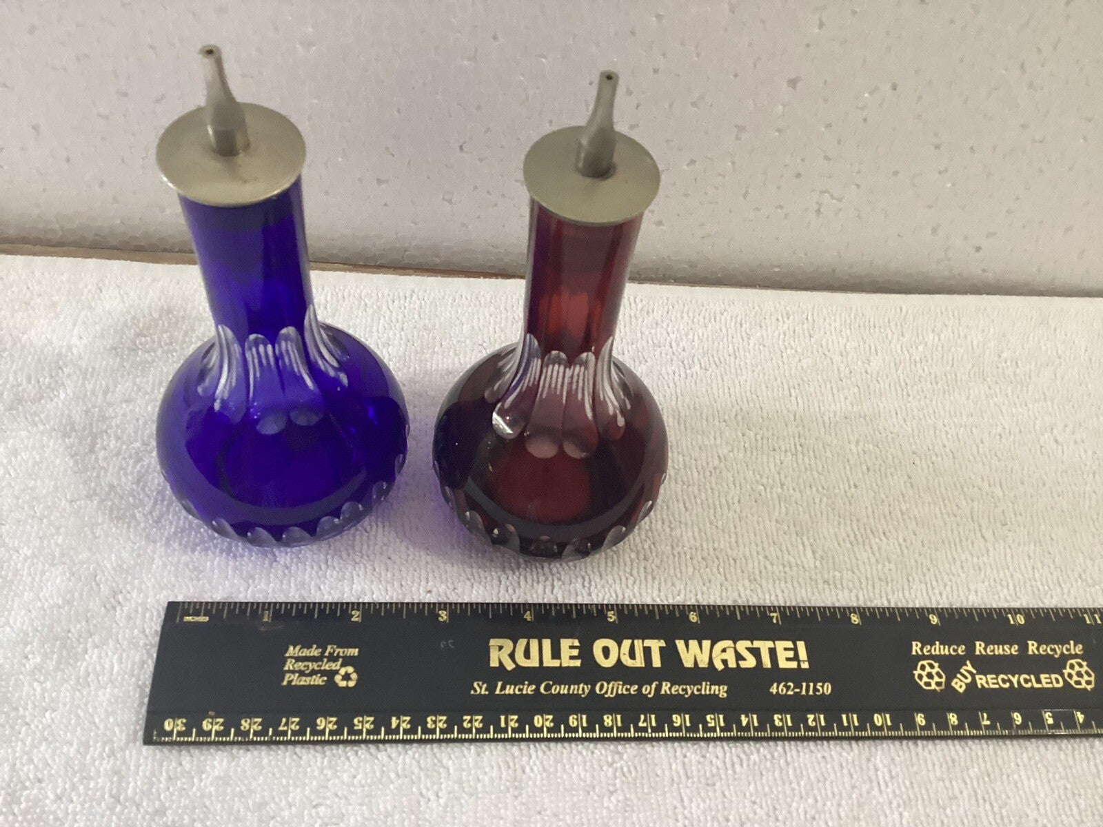 Vintage Cut Glass oil & vinegar dispensers Cruets Set Of 2