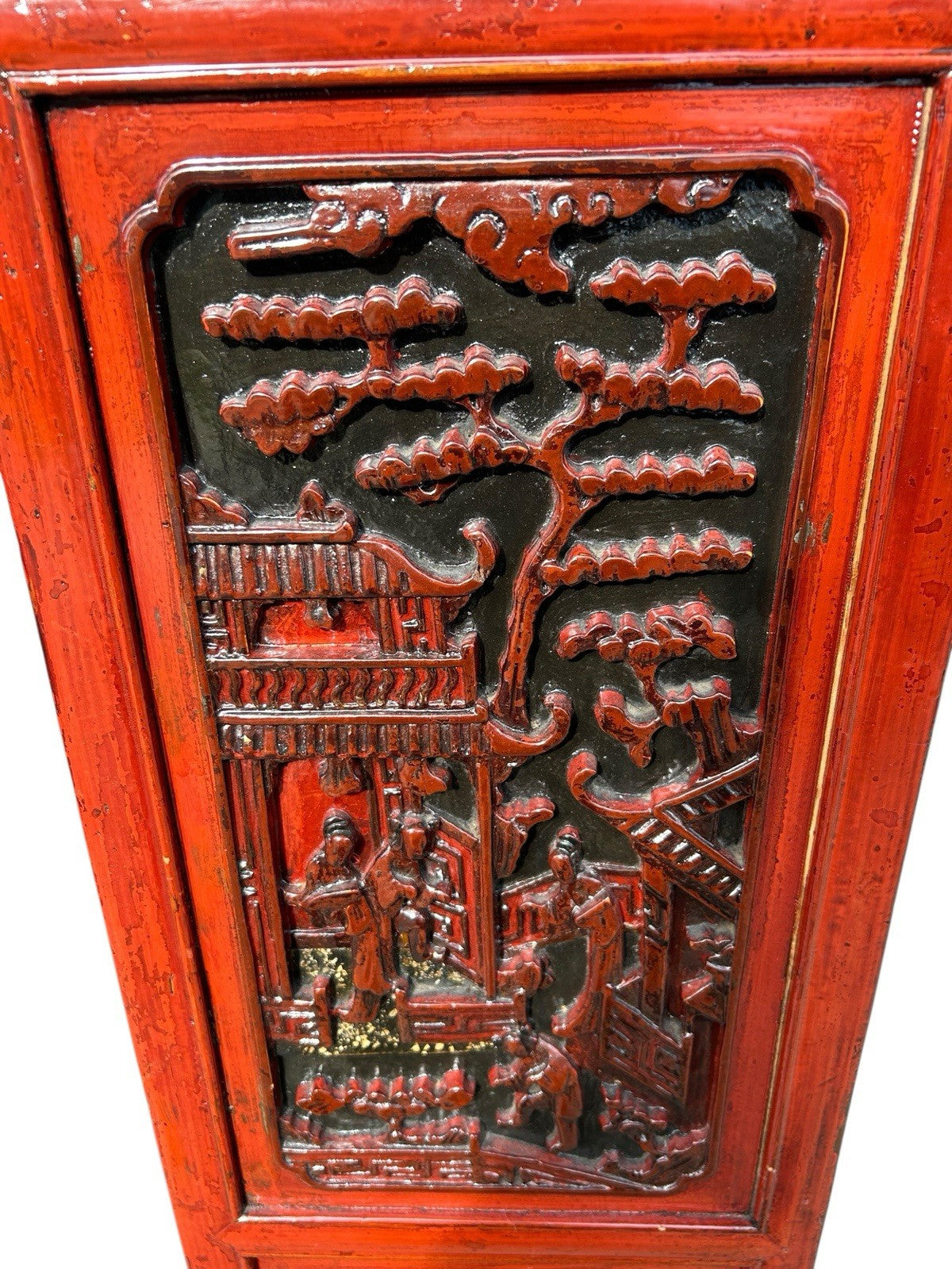 Set Of 2 Vintage Asian Hand Carved Wood High Relief 3D Art Panel 53”