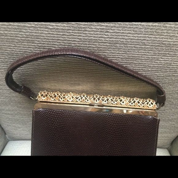 Vintage Lowry & Mund Brown Lizard Women Purse 7.5x8x2
