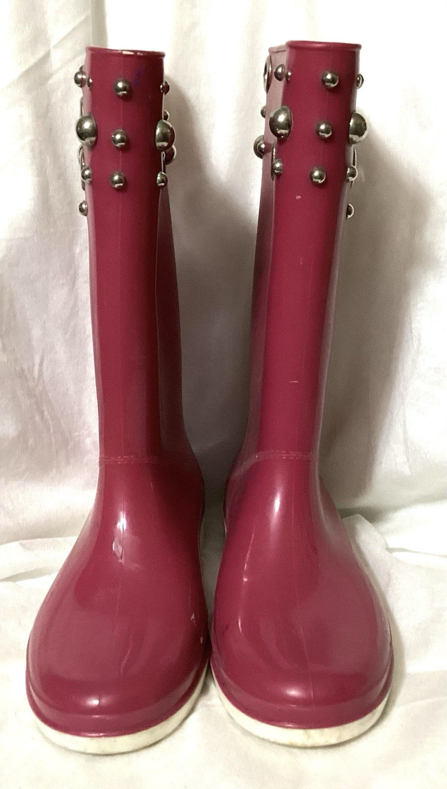 Stuart Weitzman Hot Pink Studds Rain Rubber Boots Sz Medium