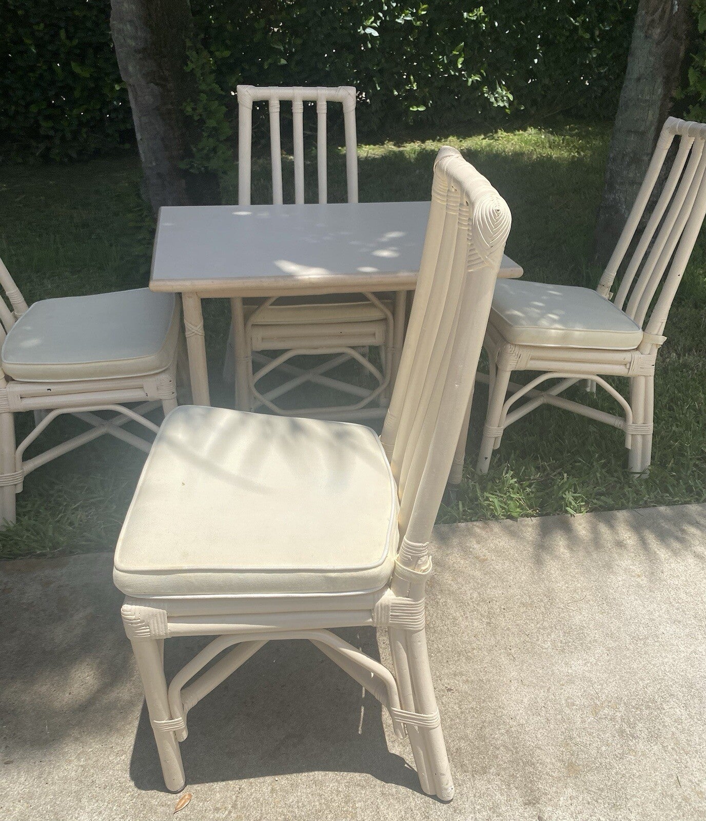 5 Pieces Set Of Vintage McGuire Beige Rattan Dining set Cane Seat