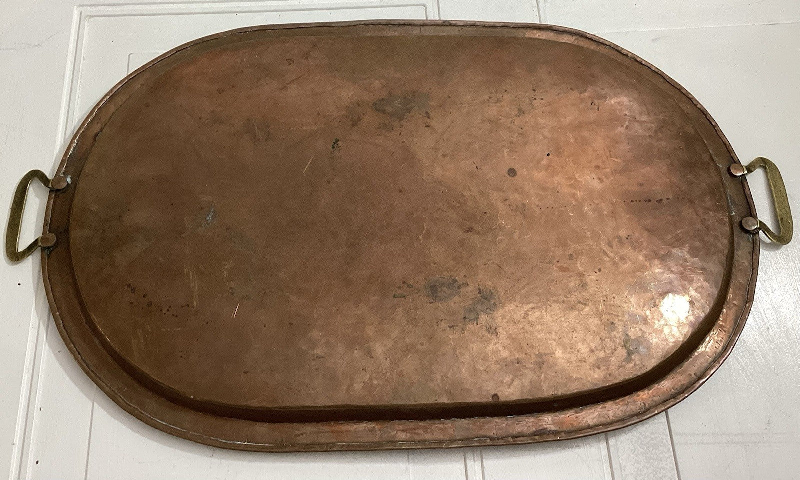 24” Antique Pre-Revolution Huge Copper Tray With Handle Stamped