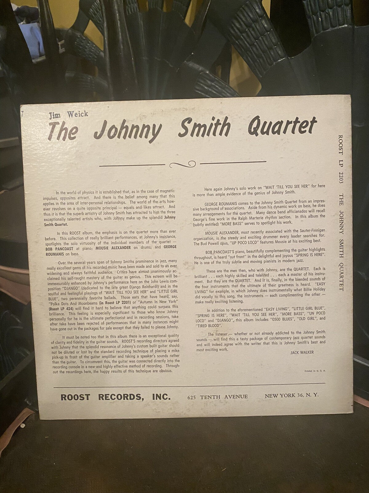 JOHNNY SMITH QUARTET LP ROYAL ROOST LP 2203 MONO DG 1955 Jazz Guitar