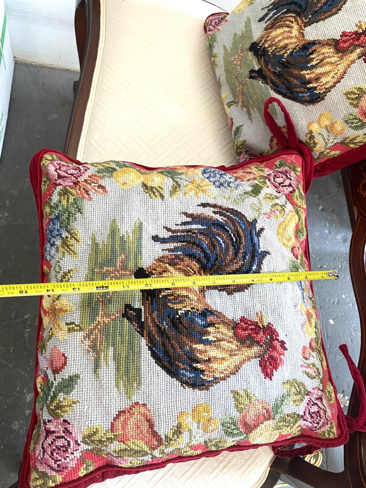 123creations Set Of 2 Needle Point Rooster Pillows