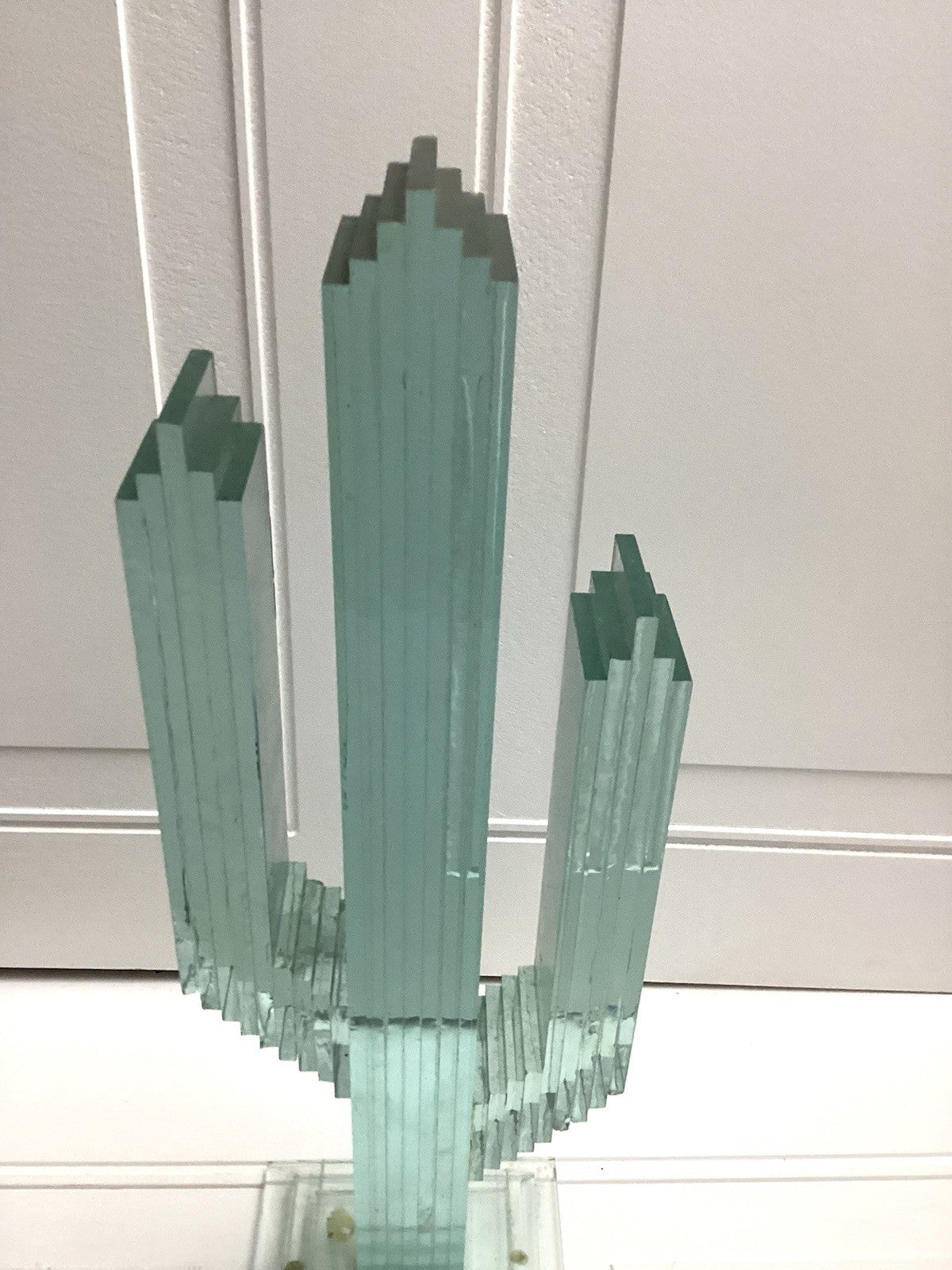 Green Stacked Saguro Cactus Glass Sculpture 19” Tall