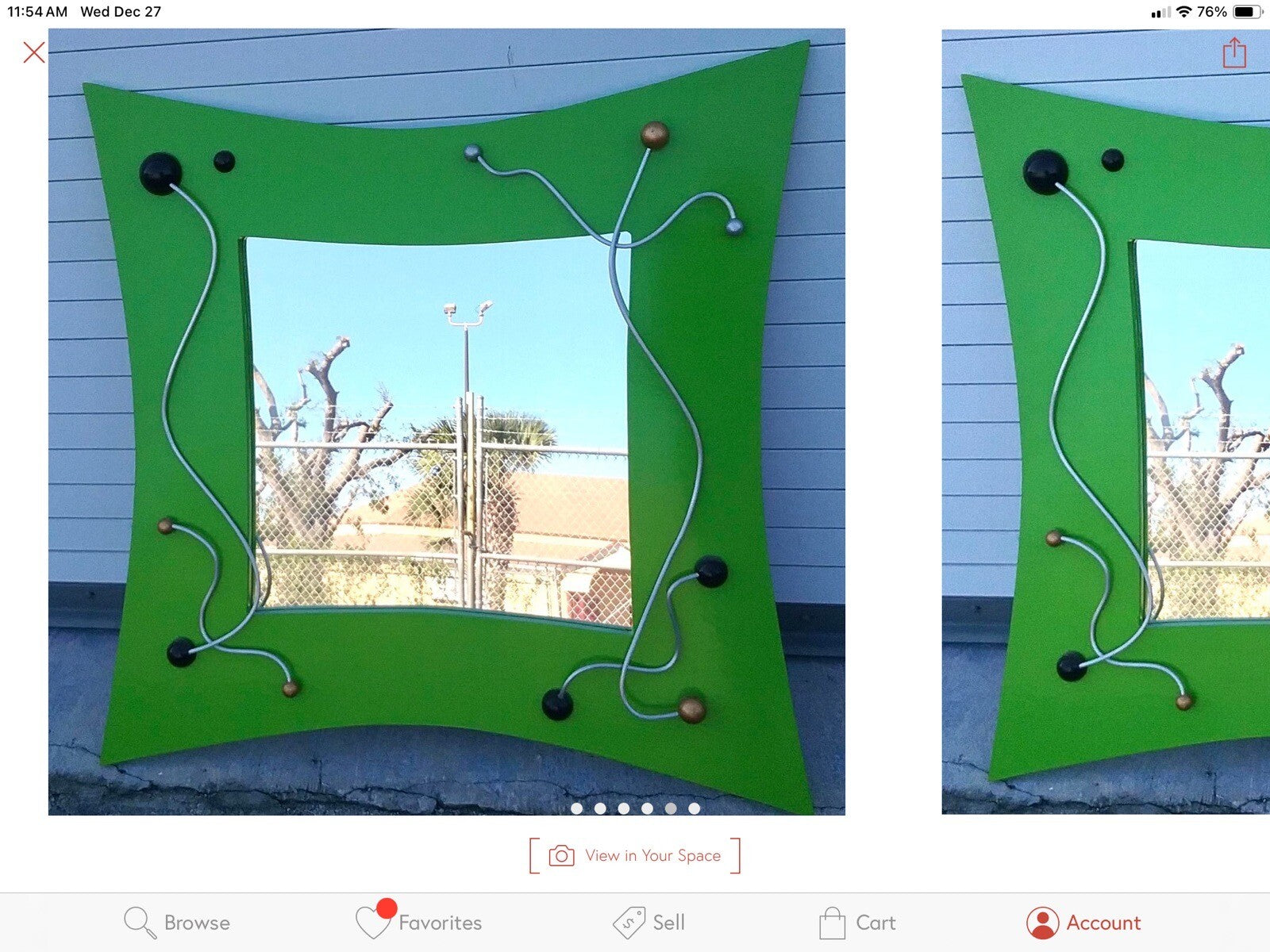 Modern Contemporary Green Mirror With Metal Accents