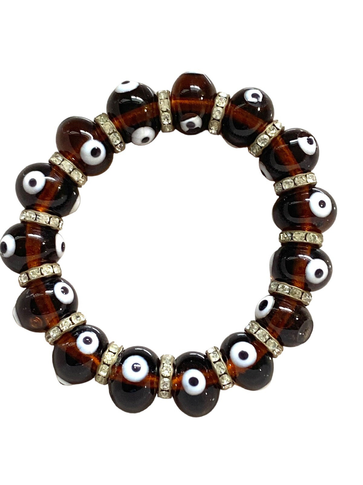Brown Evil Eye Glass Beads Stretch Women Bracelet