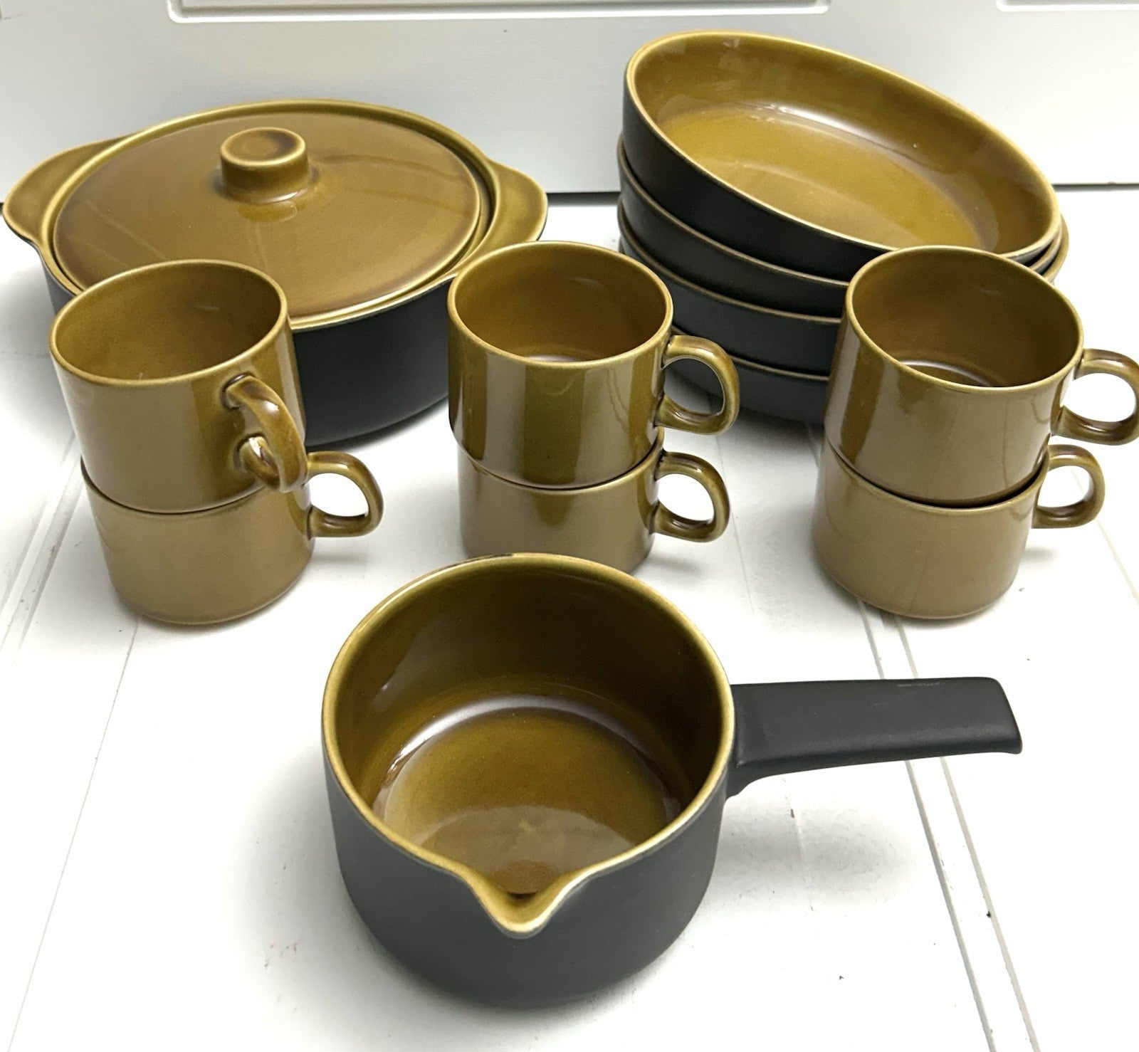 13 Pieces Melitta Germany Ceracron Pottery Mid Century Mustard Set