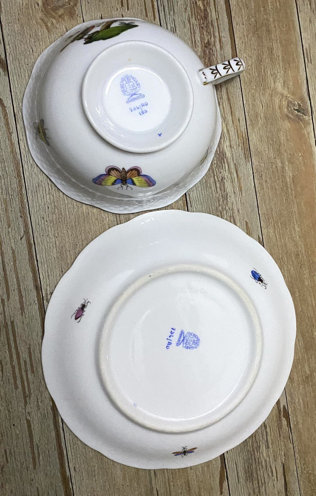 Vtg Herend Rothschild Birds Butterflies Jewelry Breakfast Cup & Saucer