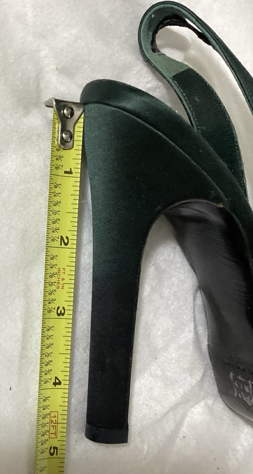 Rochas Dark Satin Green SlingBacks Women Shoes Sz 7/37-5” High