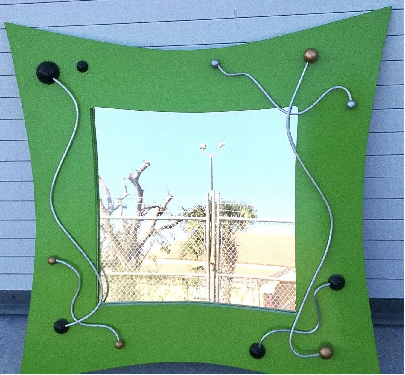 Modern Contemporary Green Mirror With Metal Accents