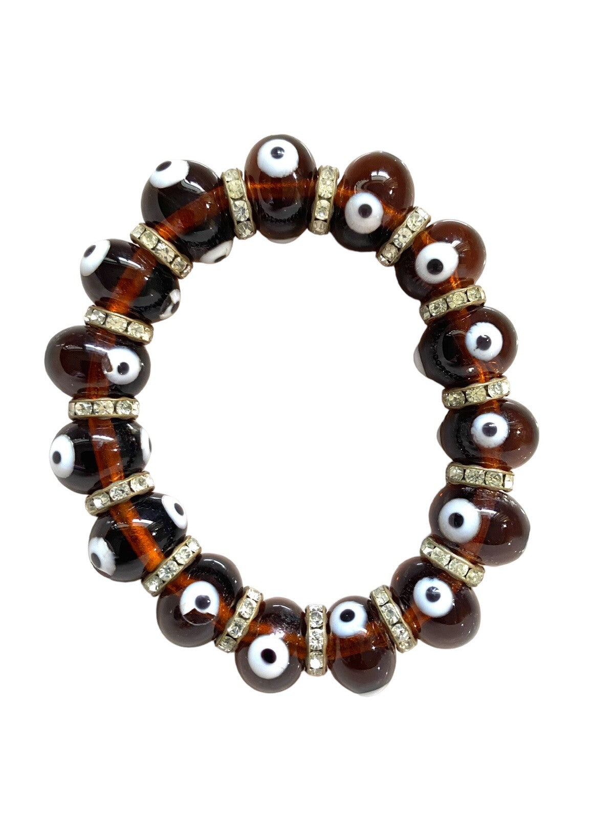 Brown Evil Eye Glass Beads Stretch Women Bracelet