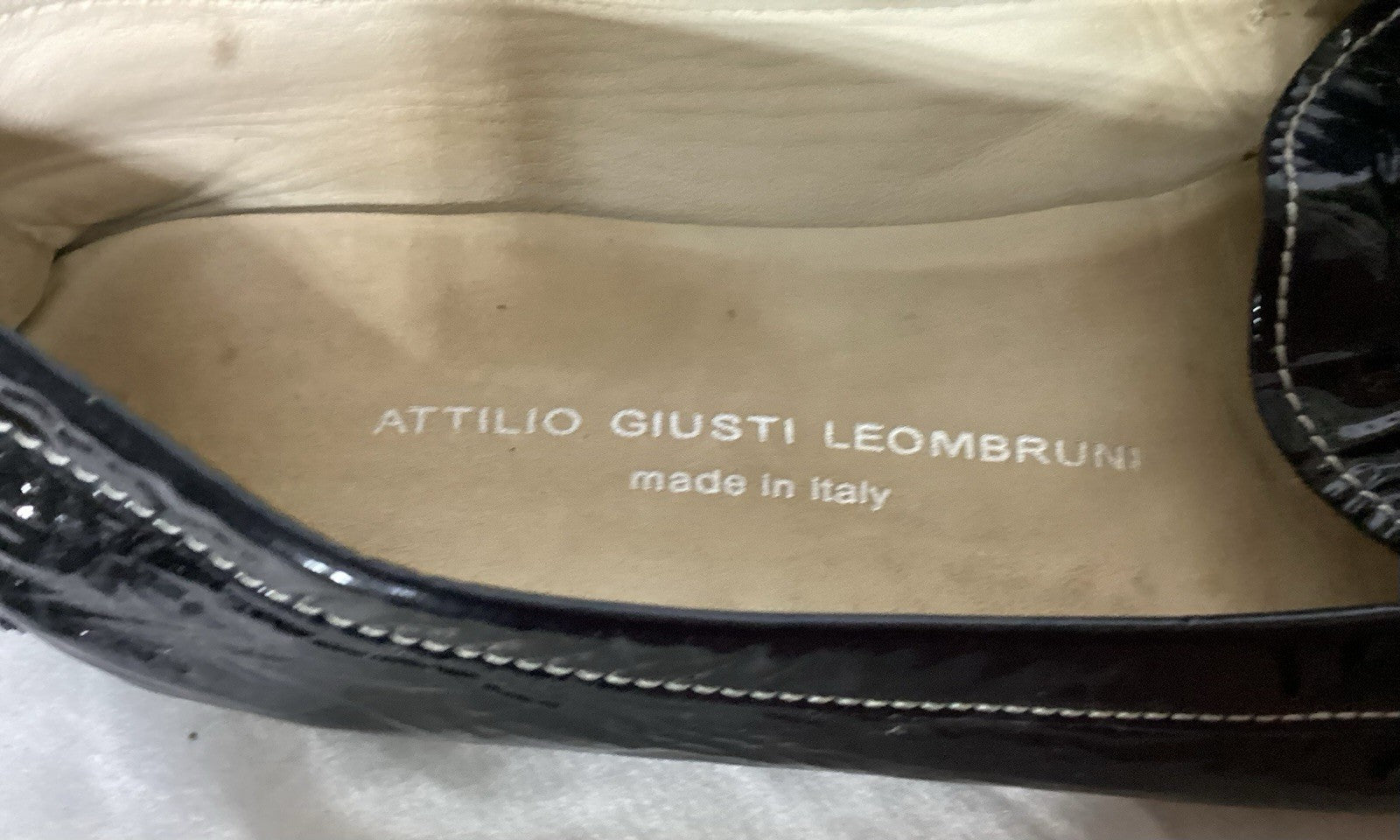 Attilio Giusti Leombruni Black Patent Women Mocassins Sz 41 Made In Italy