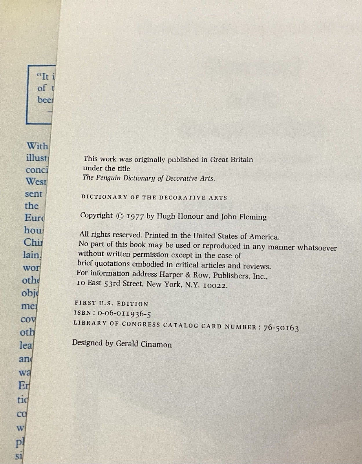 Dictionary Of The Decorative Arts By John Fleming And Hugh Honour 1977 #439