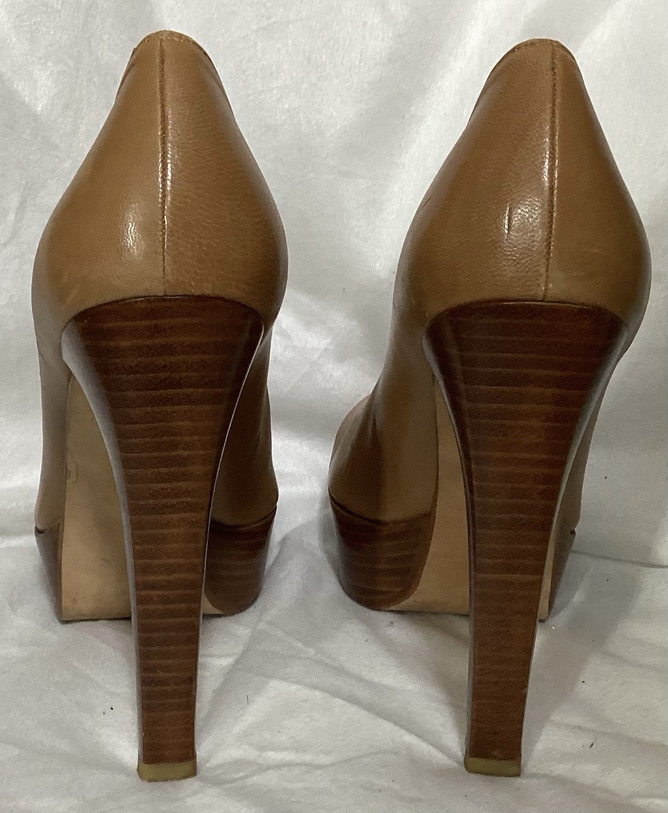 Stuart Weitzman Brown Leather Platform Round Toe 5” Heels Sz 9 M