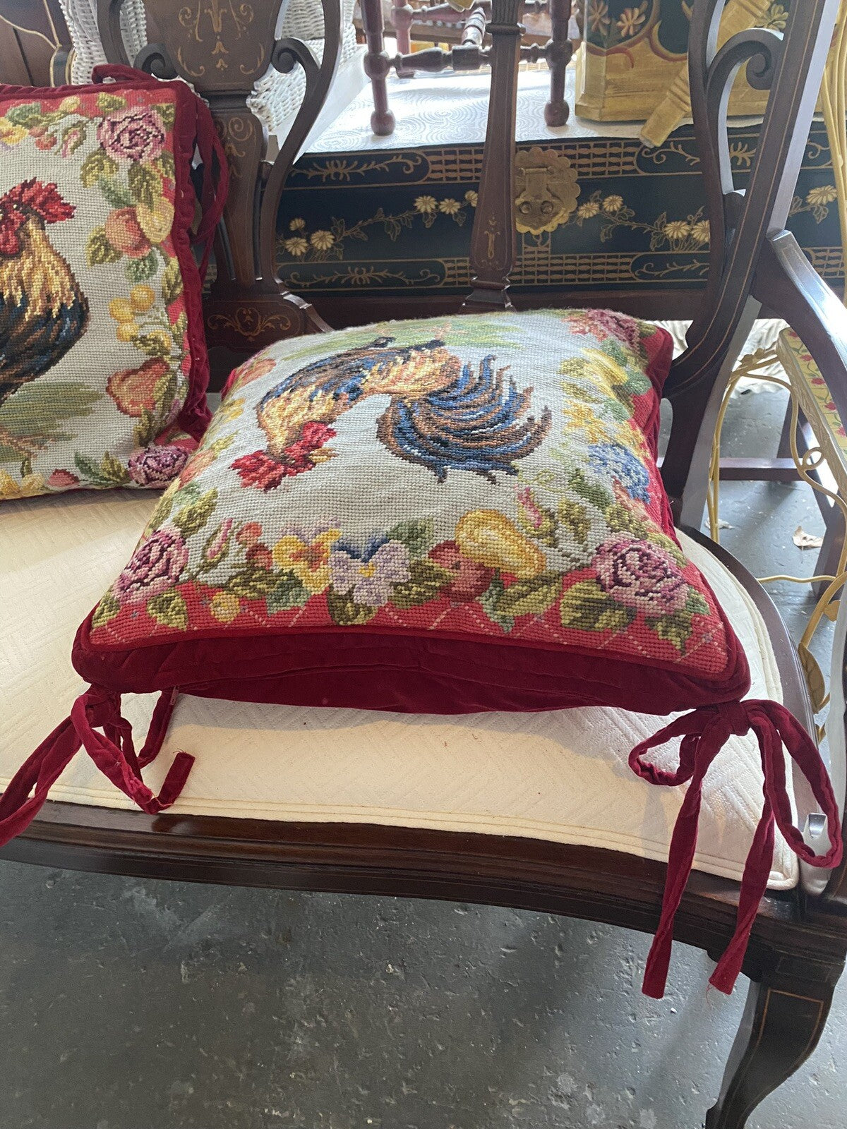 123creations Set Of 2 Needle Point Rooster Pillows