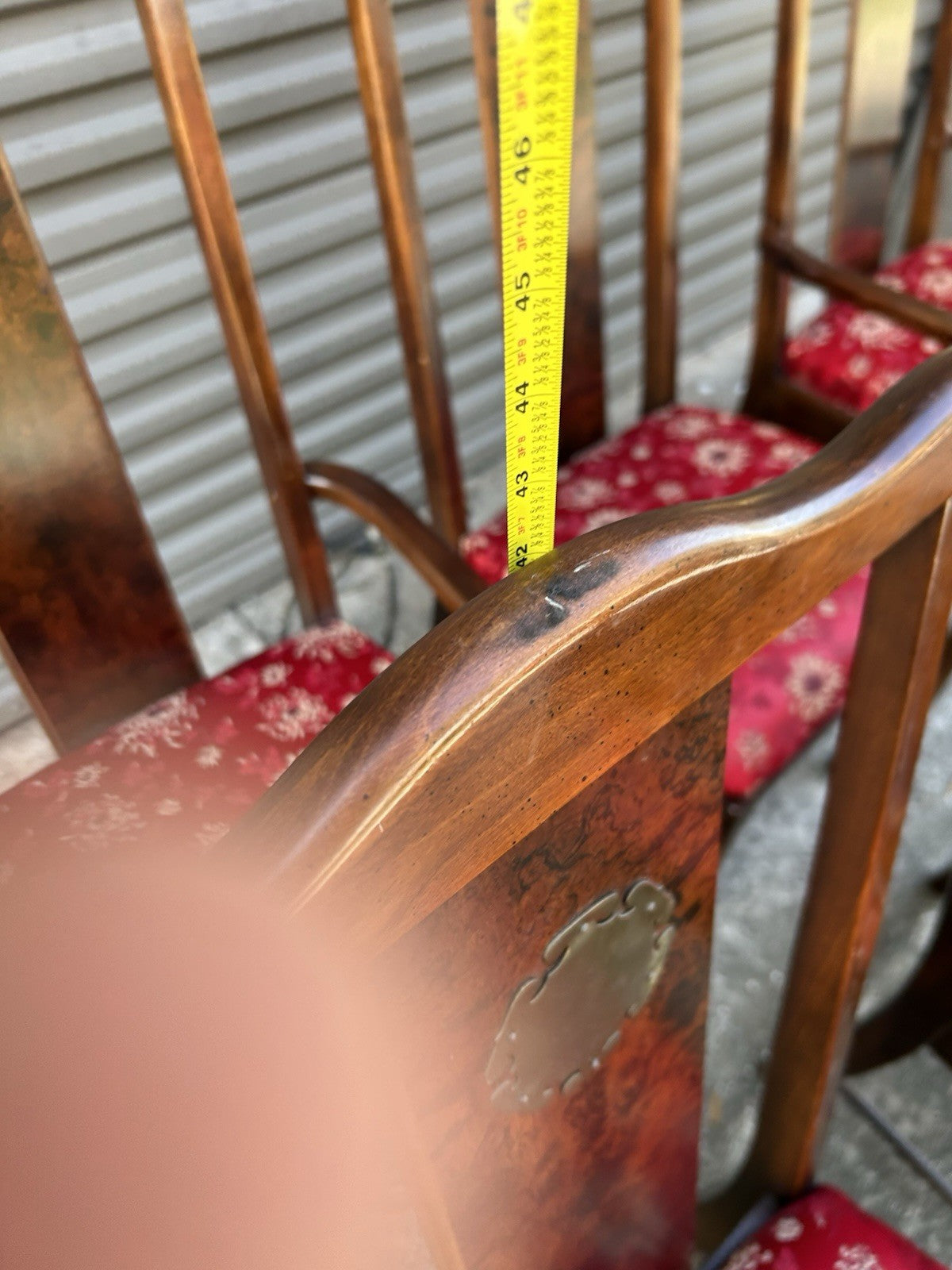 Set Of 6 Vintage Asian Style Dining Rosewood Chairs With Red Silky Cushions